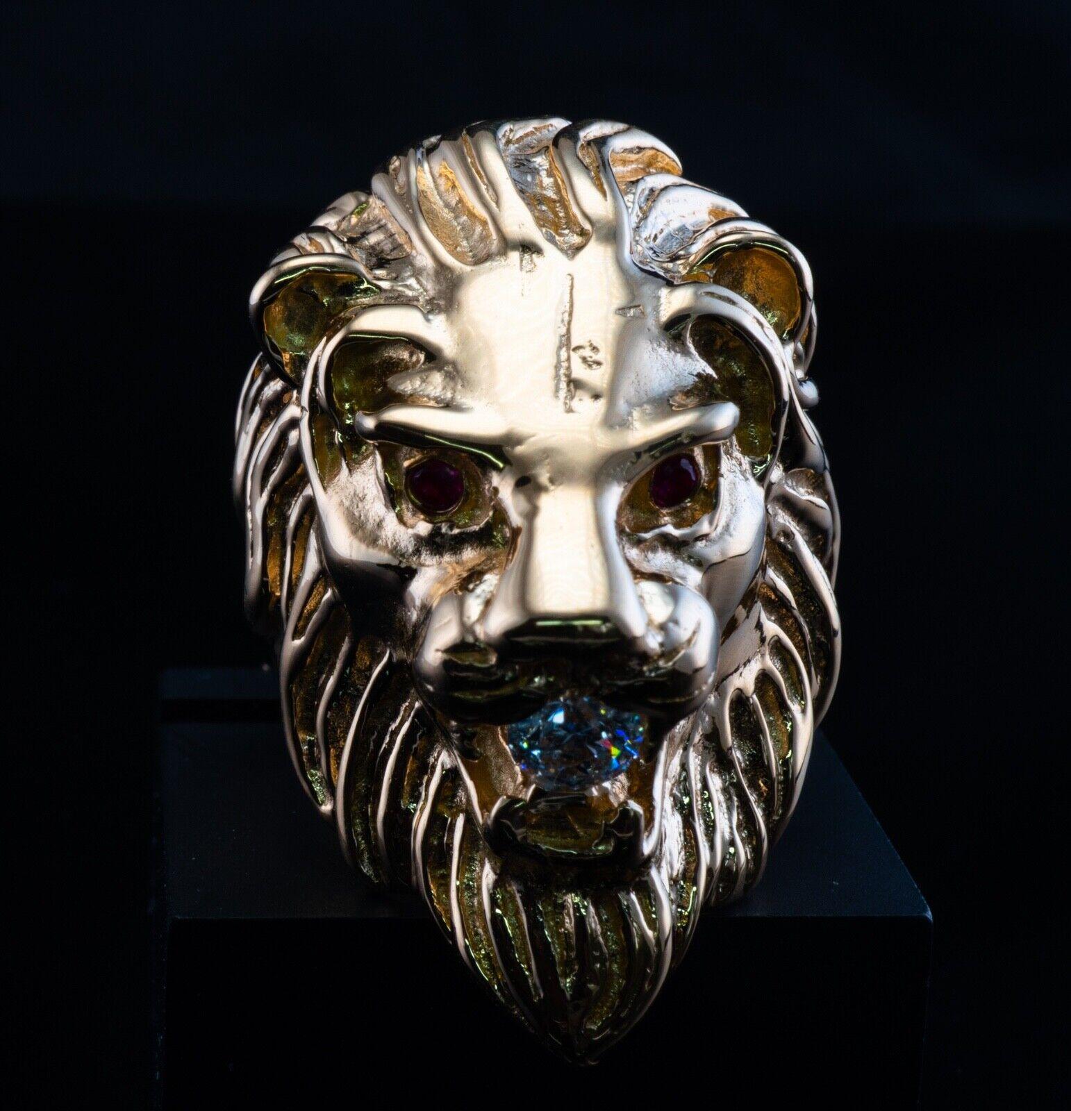 Diamond Ruby Animal Lion Ring 14K Gold Cocktail Vintage For Sale 4