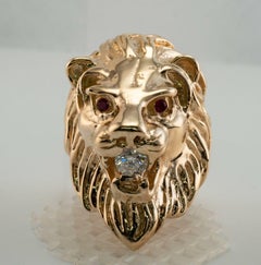Diamond Ruby Animal Lion Ring 14K Gold Cocktail Vintage