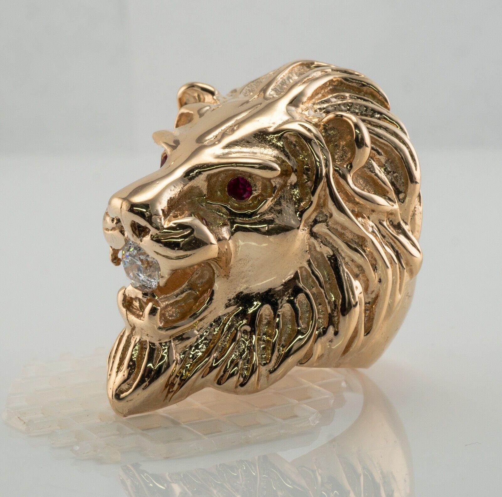 Diamond Ruby Animal Lion Ring 14K Gold Cocktail Vintage For Sale 1