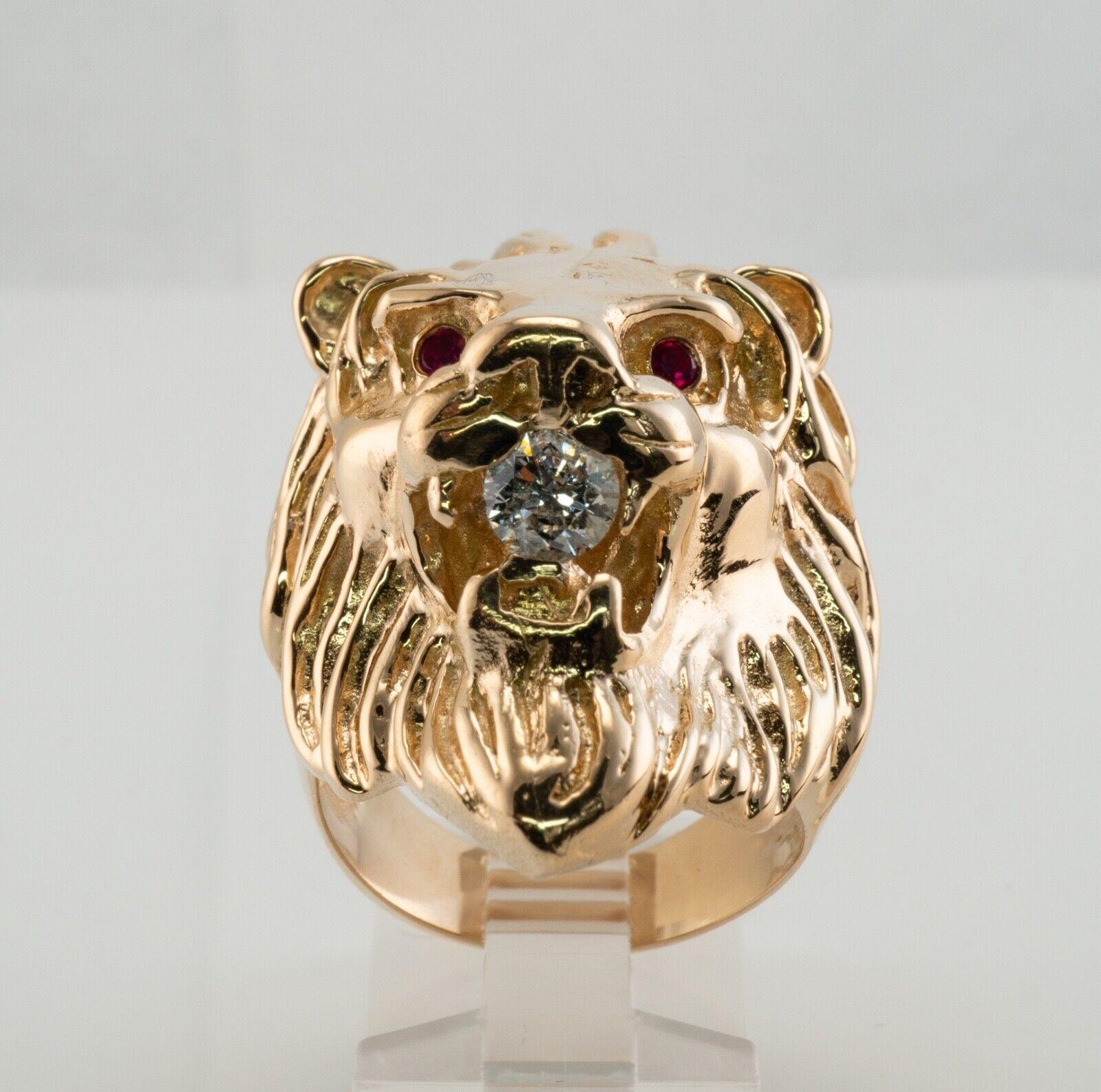 Diamond Ruby Animal Lion Ring 14K Gold Cocktail Vintage For Sale 4