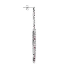 Boucles d'oreilles pendantes en or blanc 14K avec diamants et rubis d'inspiration Art Déco