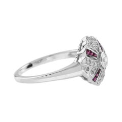 Diamond & Ruby Art Deco Style 14K White Gold Ring