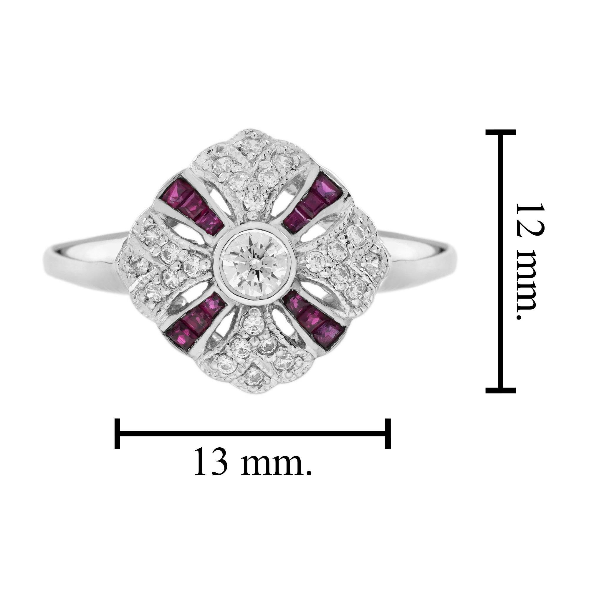 Diamant & Rubin Art Deco Stil 14K Weißgold Ring Damen im Angebot