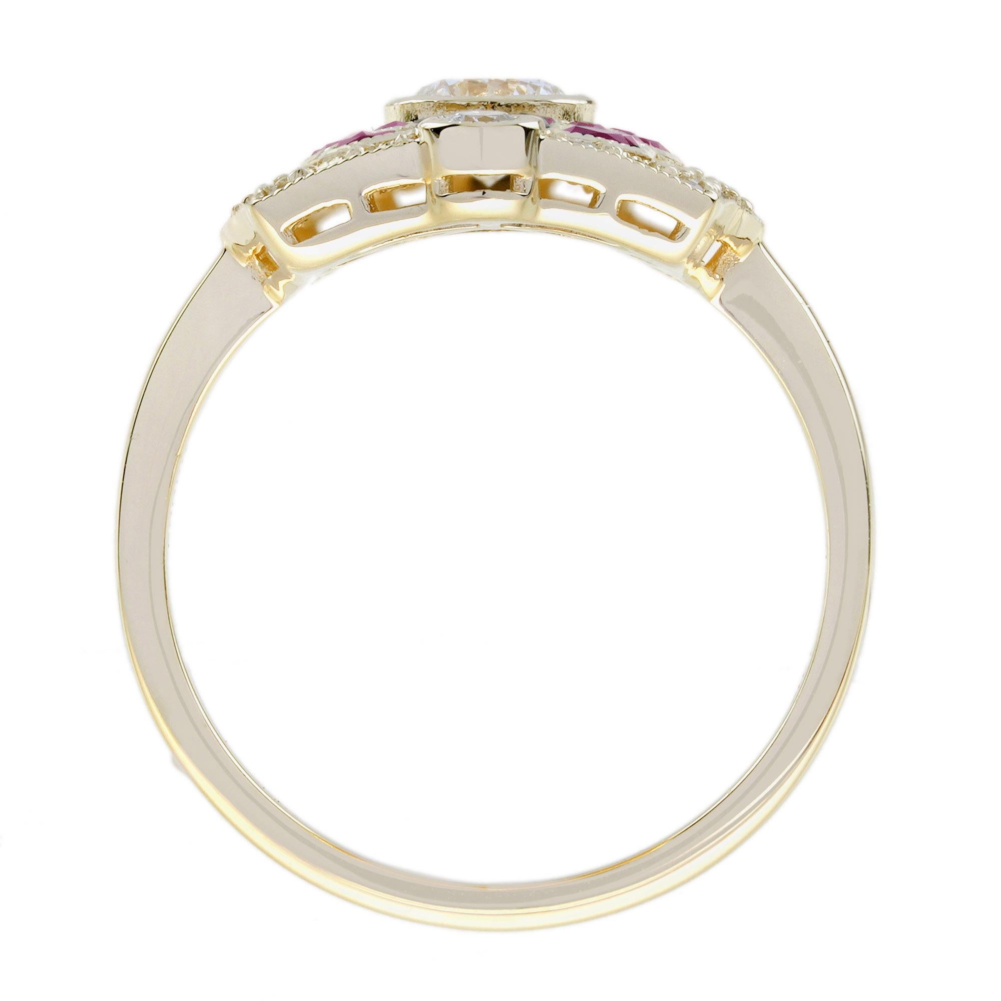 Bague de style Art Déco en or jaune 18 carats avec diamant et rubis en vente 4