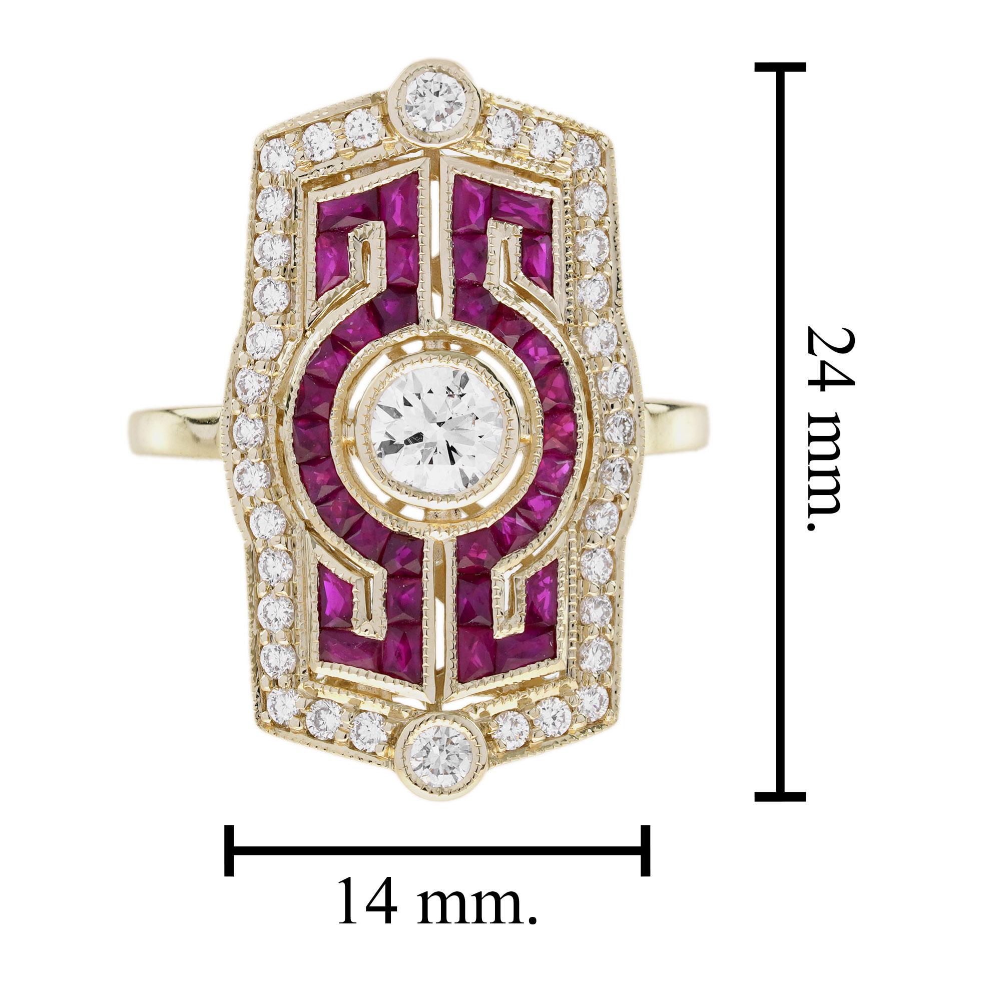 Bague de style Art Déco en or jaune 18 carats avec diamant et rubis en vente 5