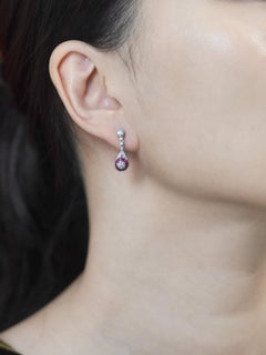 Orecchini a goccia con diamante e rubino in stile Art Deco in oro bianco 14K