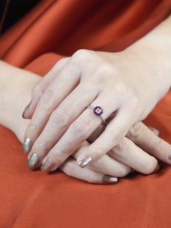 Diamond Ruby Art Deco Style Engagement Ring in 14K White Gold