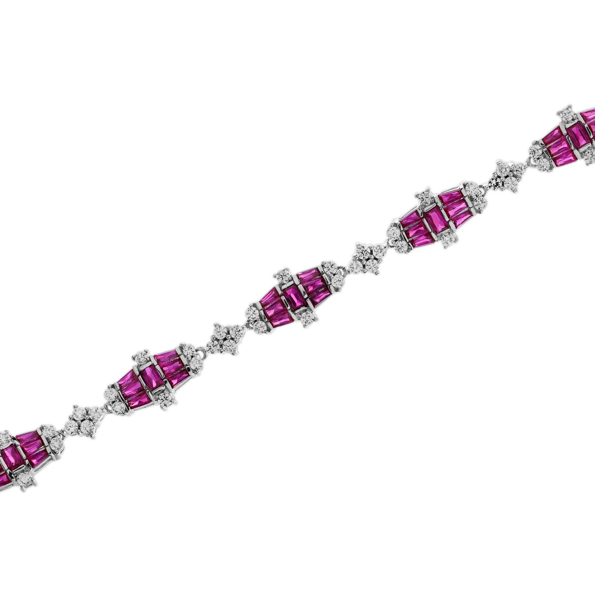 Diamond Ruby Art Deco Style Link Bracelets in 18K White Gold In New Condition For Sale In Bangkok, TH