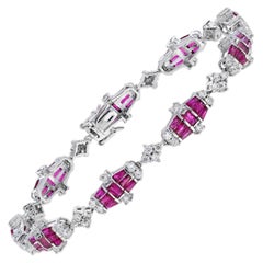 Bracciali a maglie con diamanti e rubini in stile Art Deco in oro bianco 18 carati