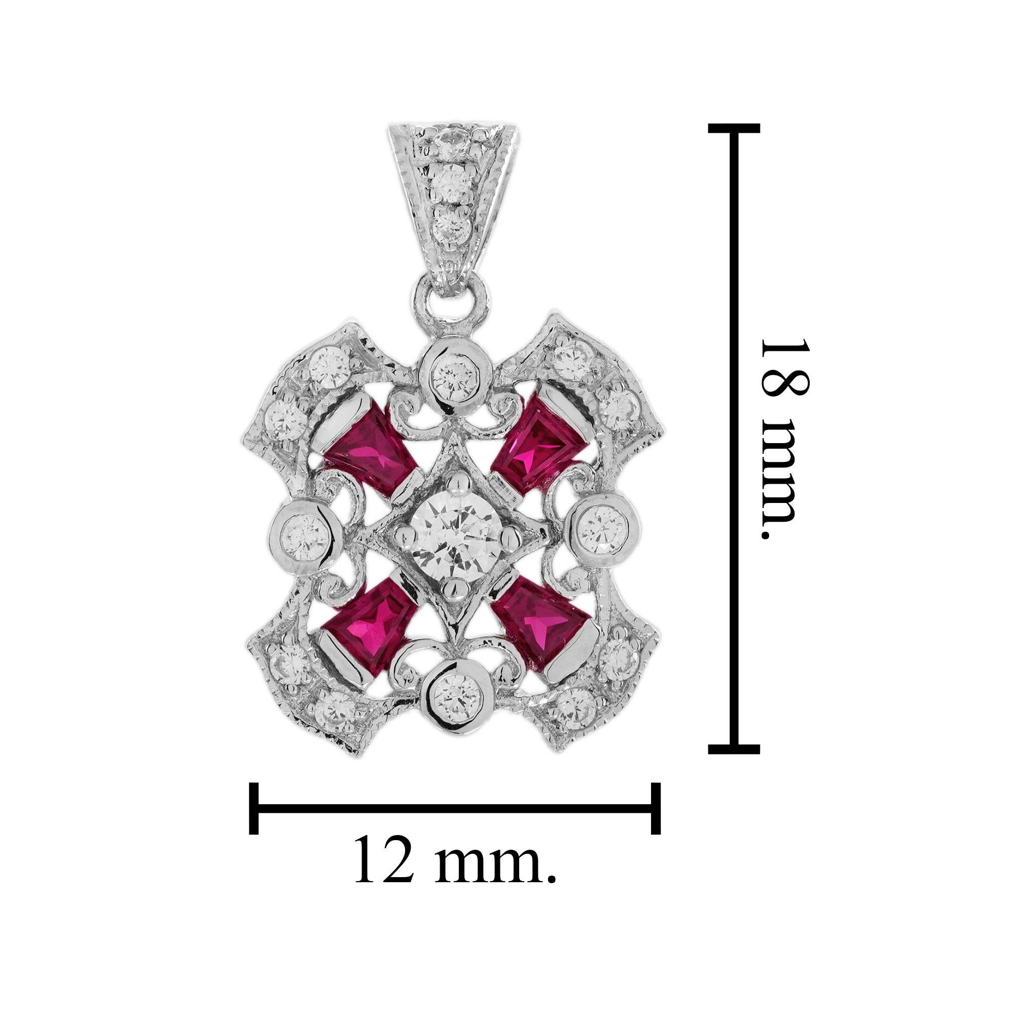Diamant-Rubin-Anhänger und Ohrringe im Art-Deco-Stil aus 14K Weißgold im Angebot 4