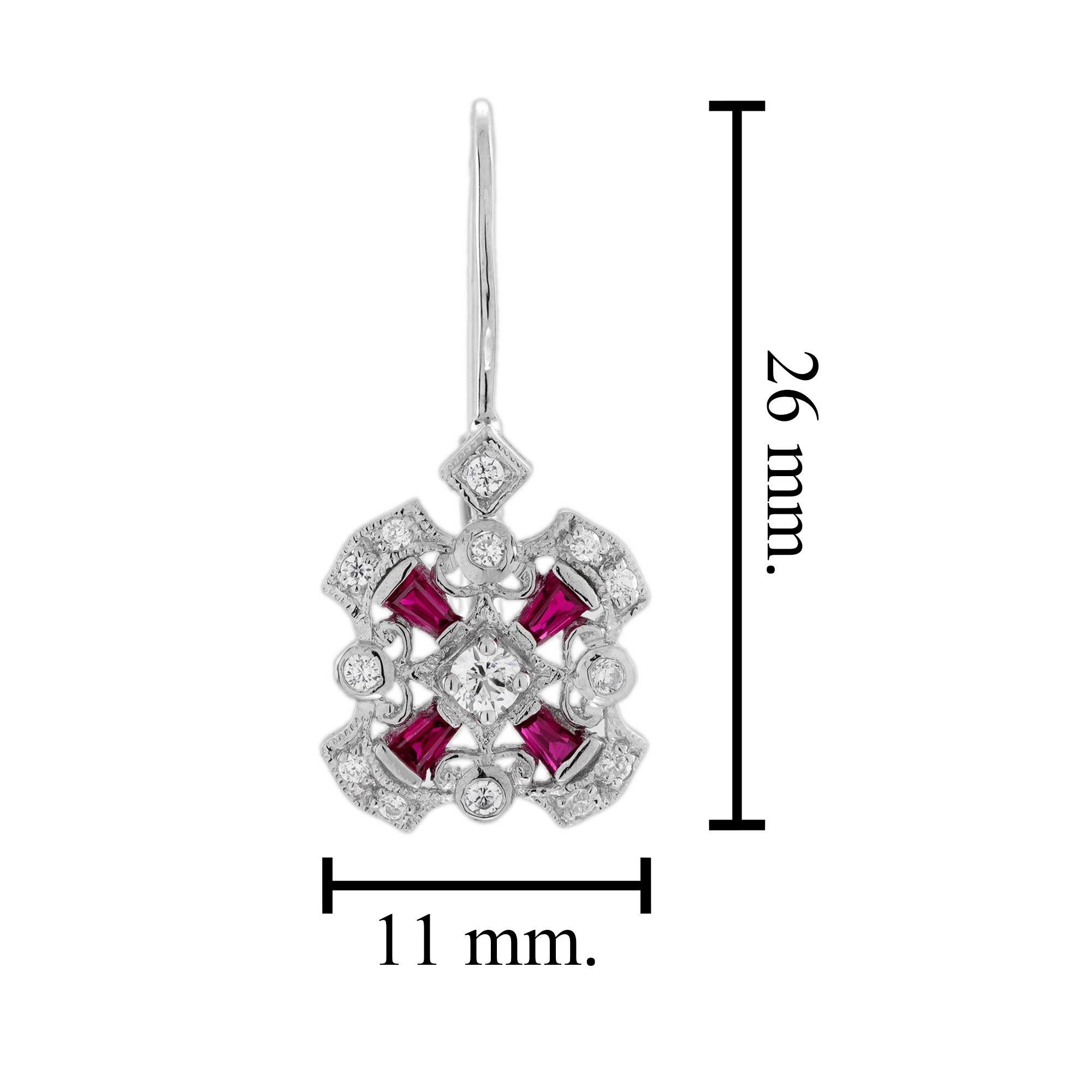 Diamant-Rubin-Anhänger und Ohrringe im Art-Deco-Stil aus 14K Weißgold im Zustand „Neu“ im Angebot in Bangkok, TH