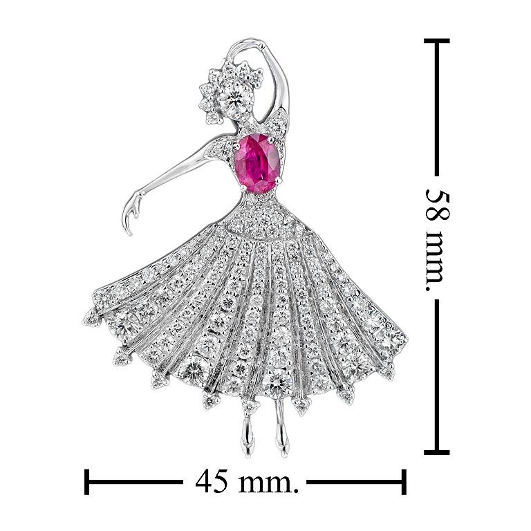 Taglio misto Spilla Ballerina con diamante e rubino