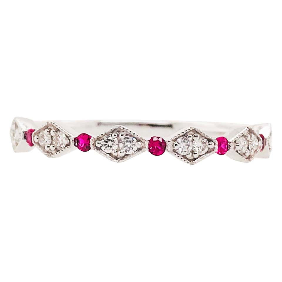 Double Headed 14 Karat White Gold Snake Ring Diamond and Ruby Unisex ...