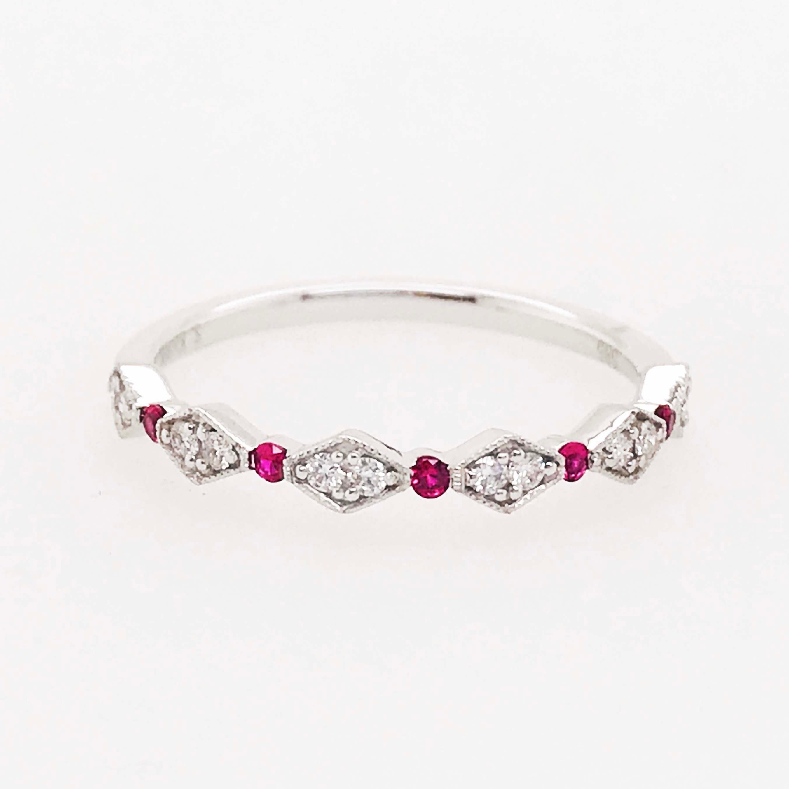 For Sale:  Diamond Ruby Band, Ruby and Diamond Stack Ring in 14k White Gold 2