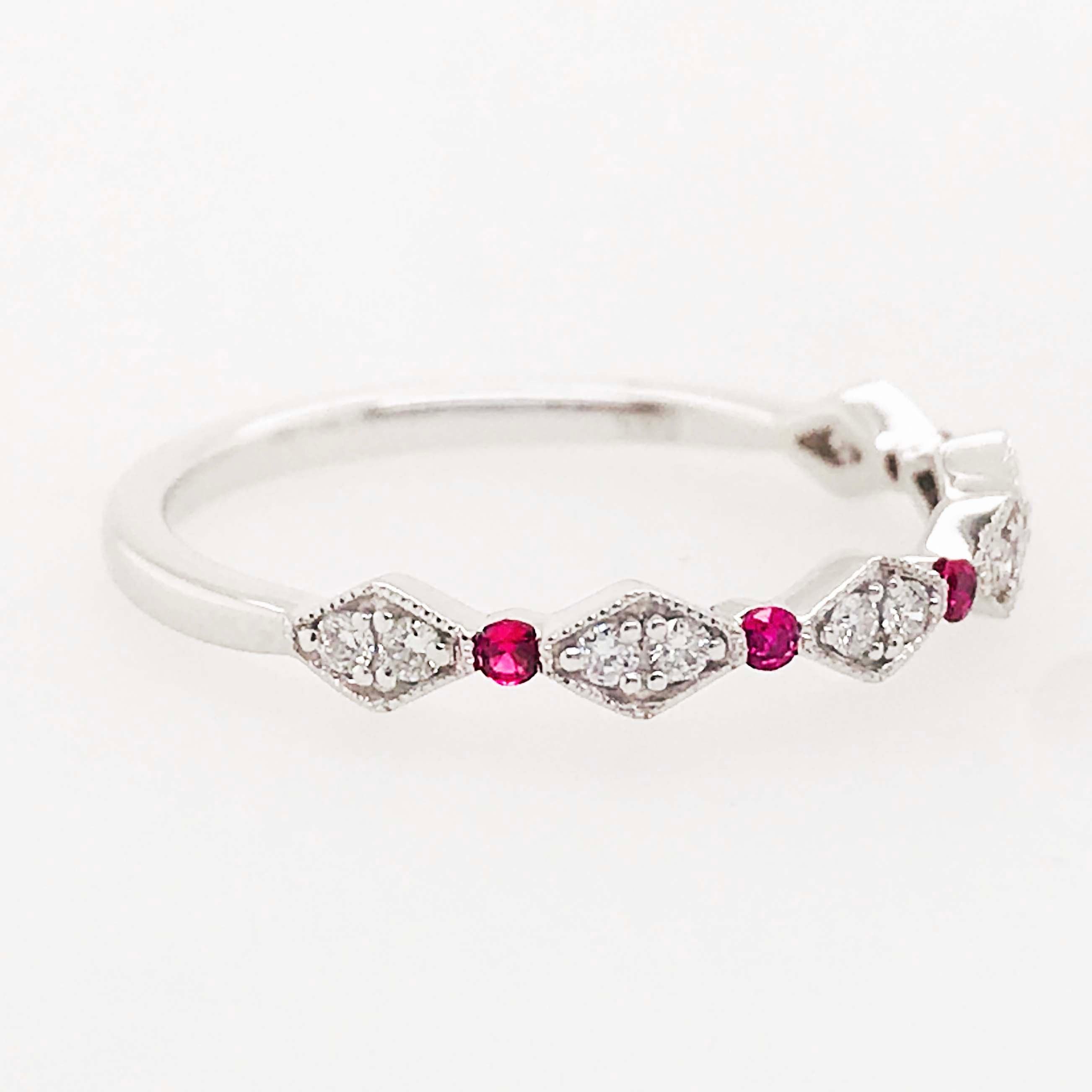 For Sale:  Diamond Ruby Band, Ruby and Diamond Stack Ring in 14k White Gold 5