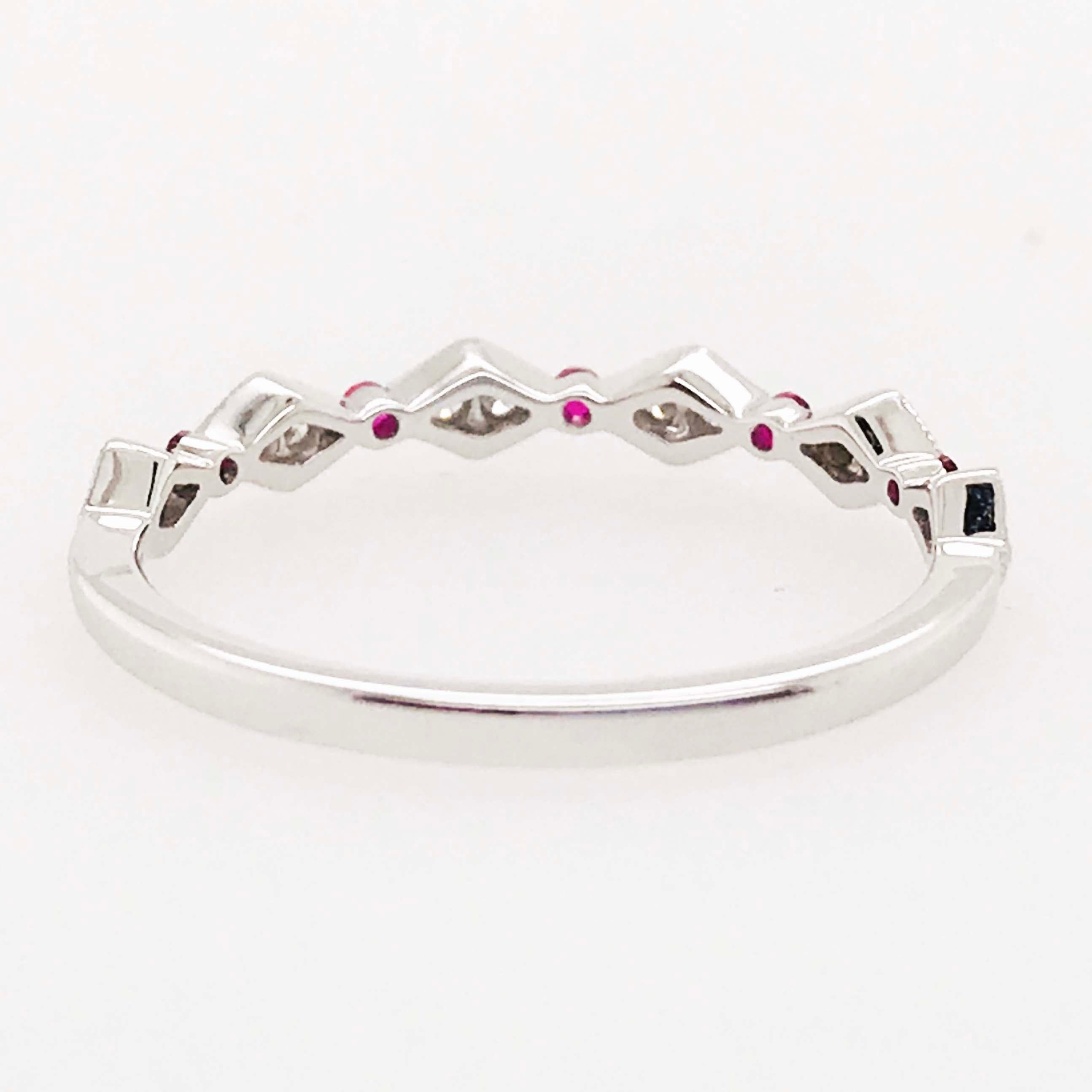 For Sale:  Diamond Ruby Band, Ruby and Diamond Stack Ring in 14k White Gold 6