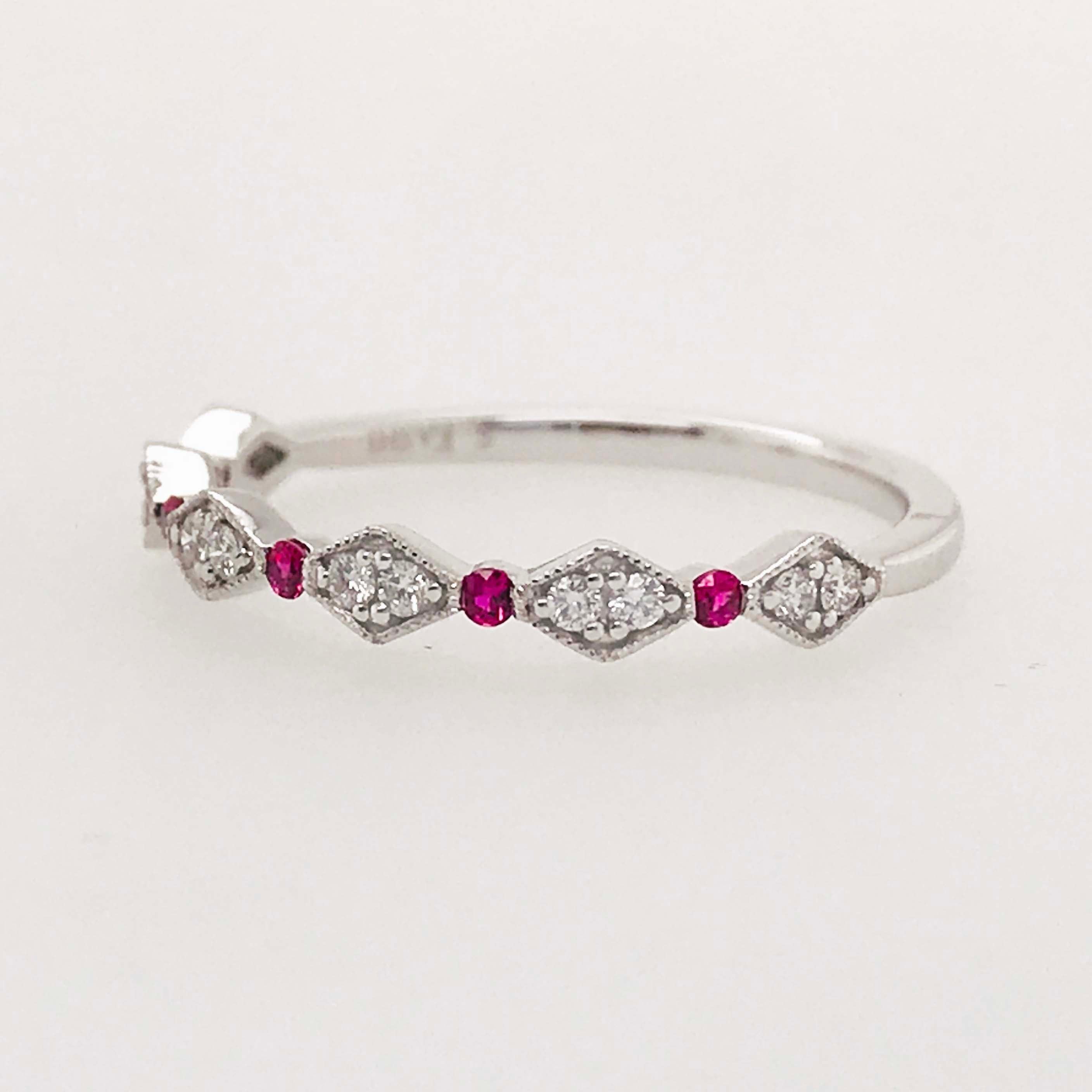 For Sale:  Diamond Ruby Band, Ruby and Diamond Stack Ring in 14k White Gold 7