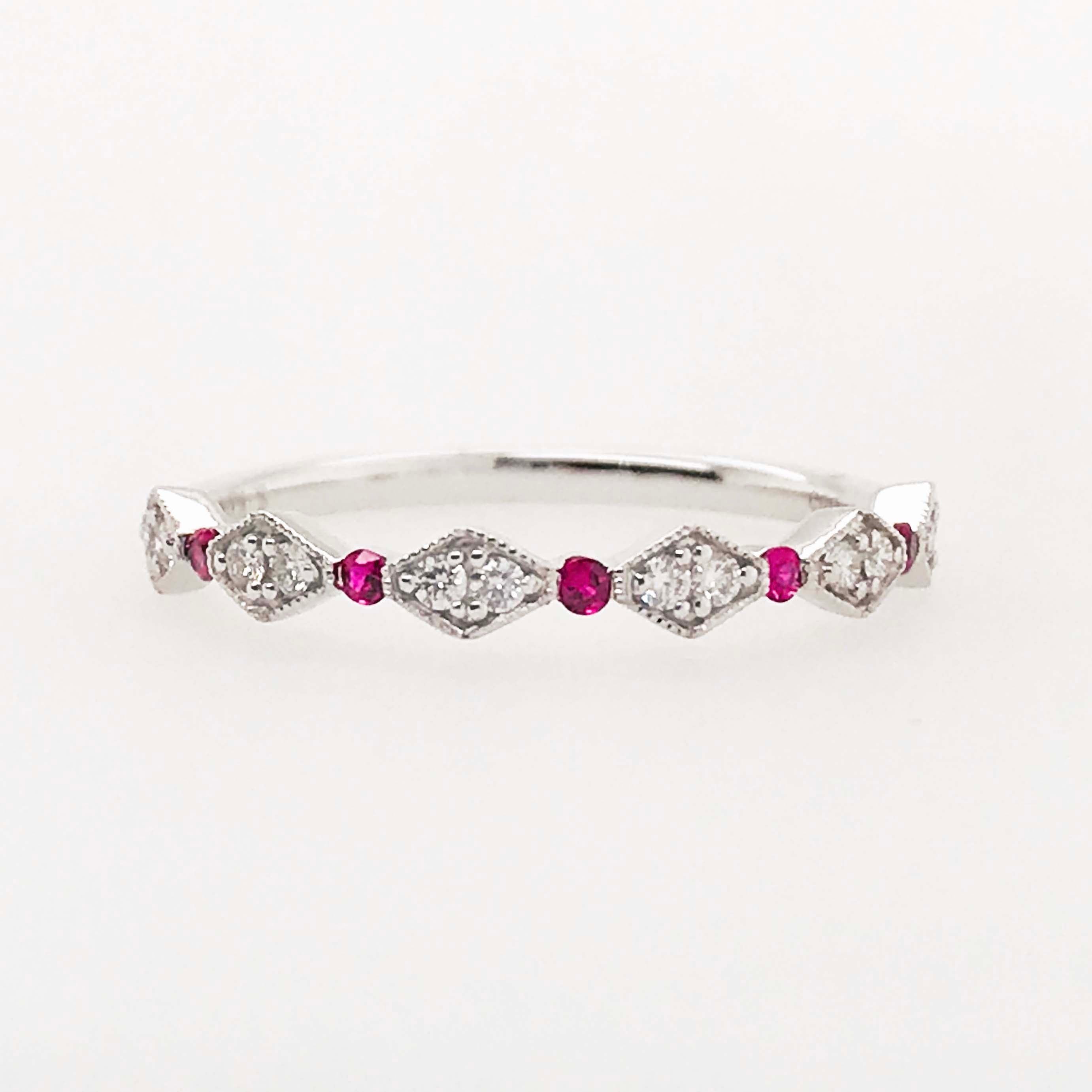 For Sale:  Diamond Ruby Band, Ruby and Diamond Stack Ring in 14k White Gold 8