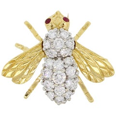 Diamond & Ruby Bee Brooch Pin