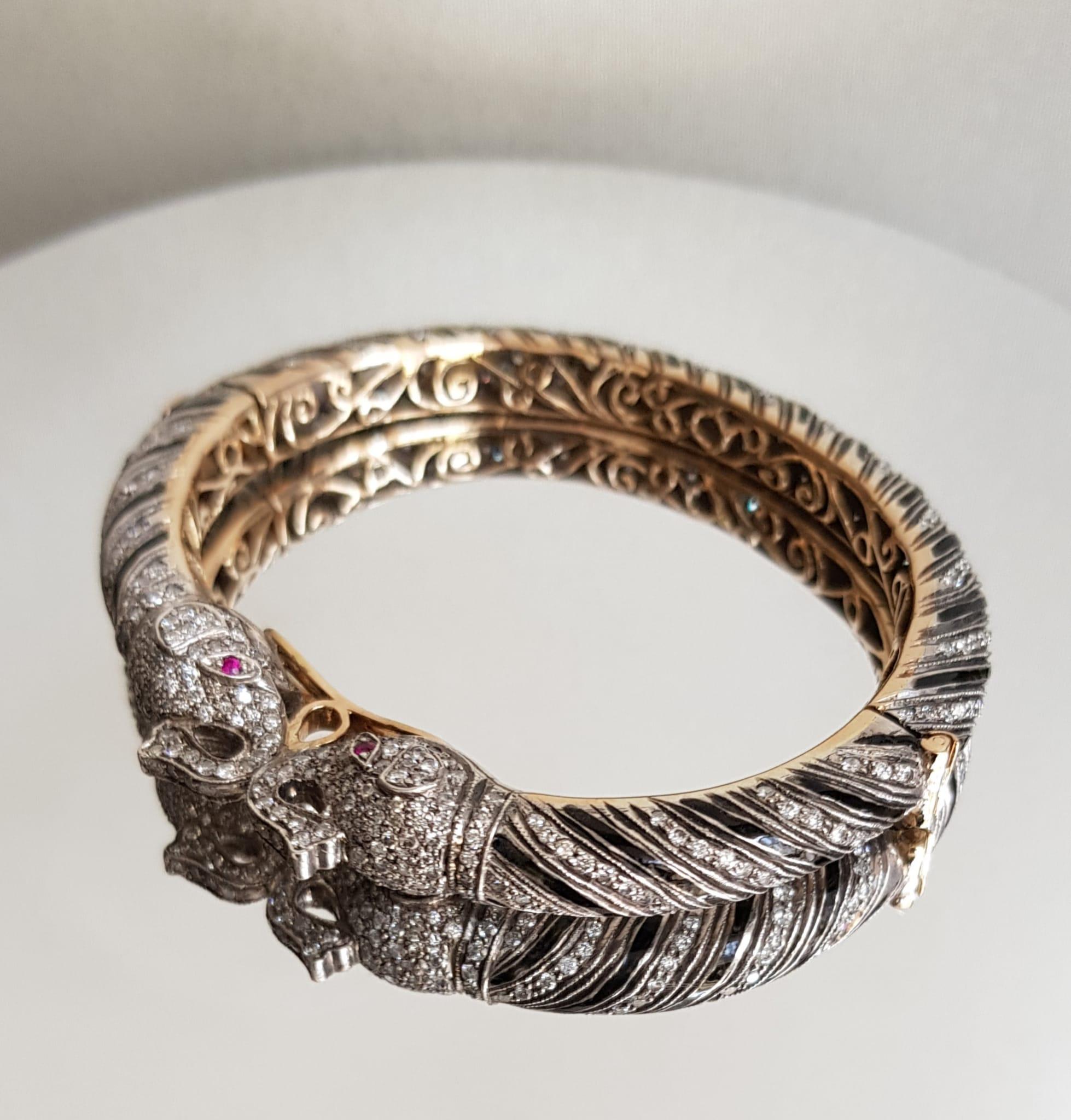 Diamond, Ruby, Black Enamel Elephant Heads Bangle Bracelet (First quarter 20thC) For Sale 6