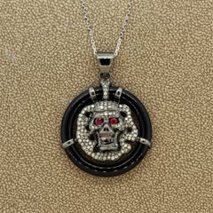 Diamond Ruby Black-Onyx Gold Skull Pendant