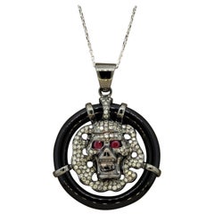 Used Diamond Ruby Black-Onyx Gold Skull Pendant