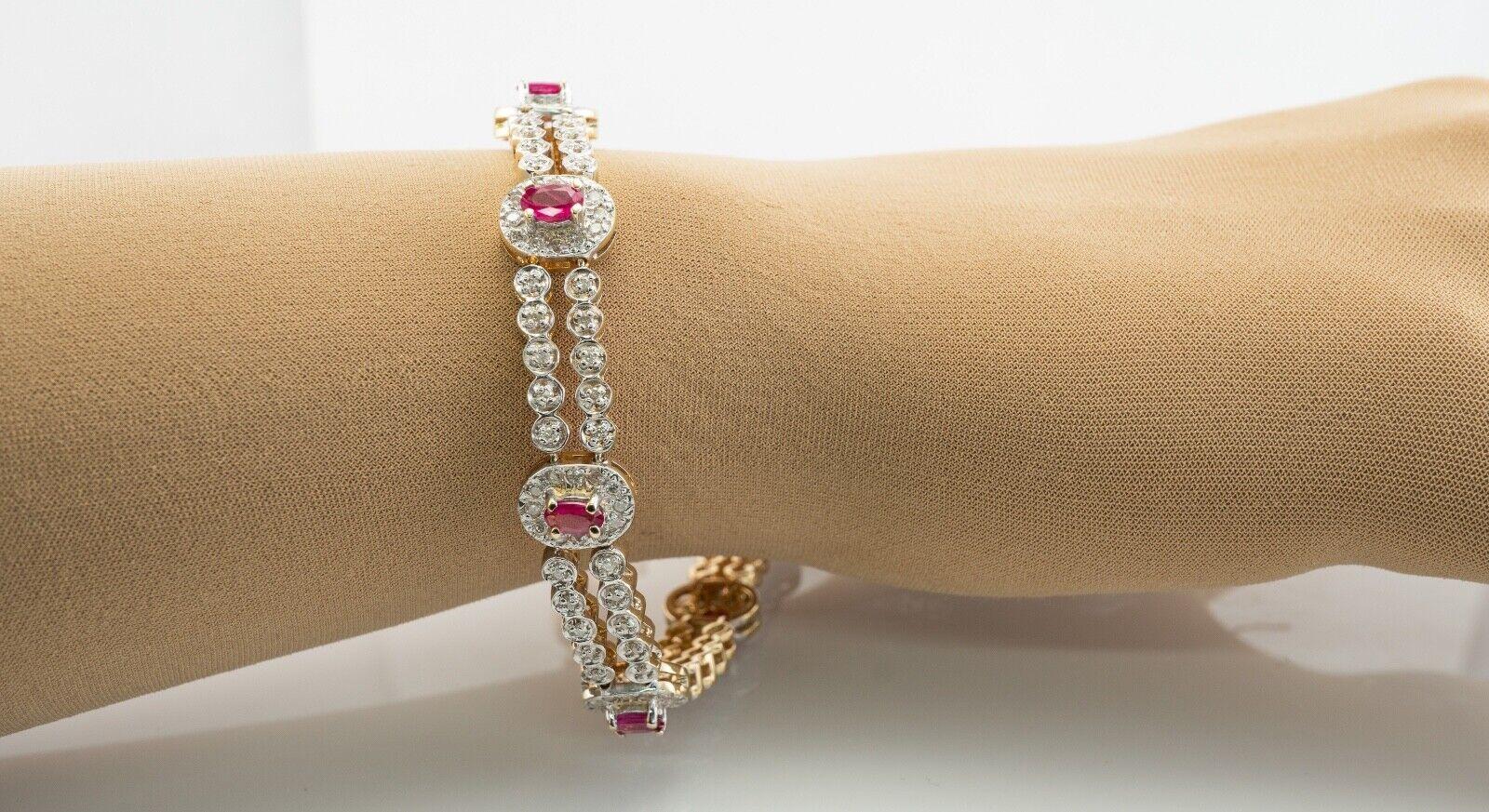 Diamond Ruby Bracelet 14K White and Yellow Gold Vintage In Good Condition For Sale In East Brunswick, NJ