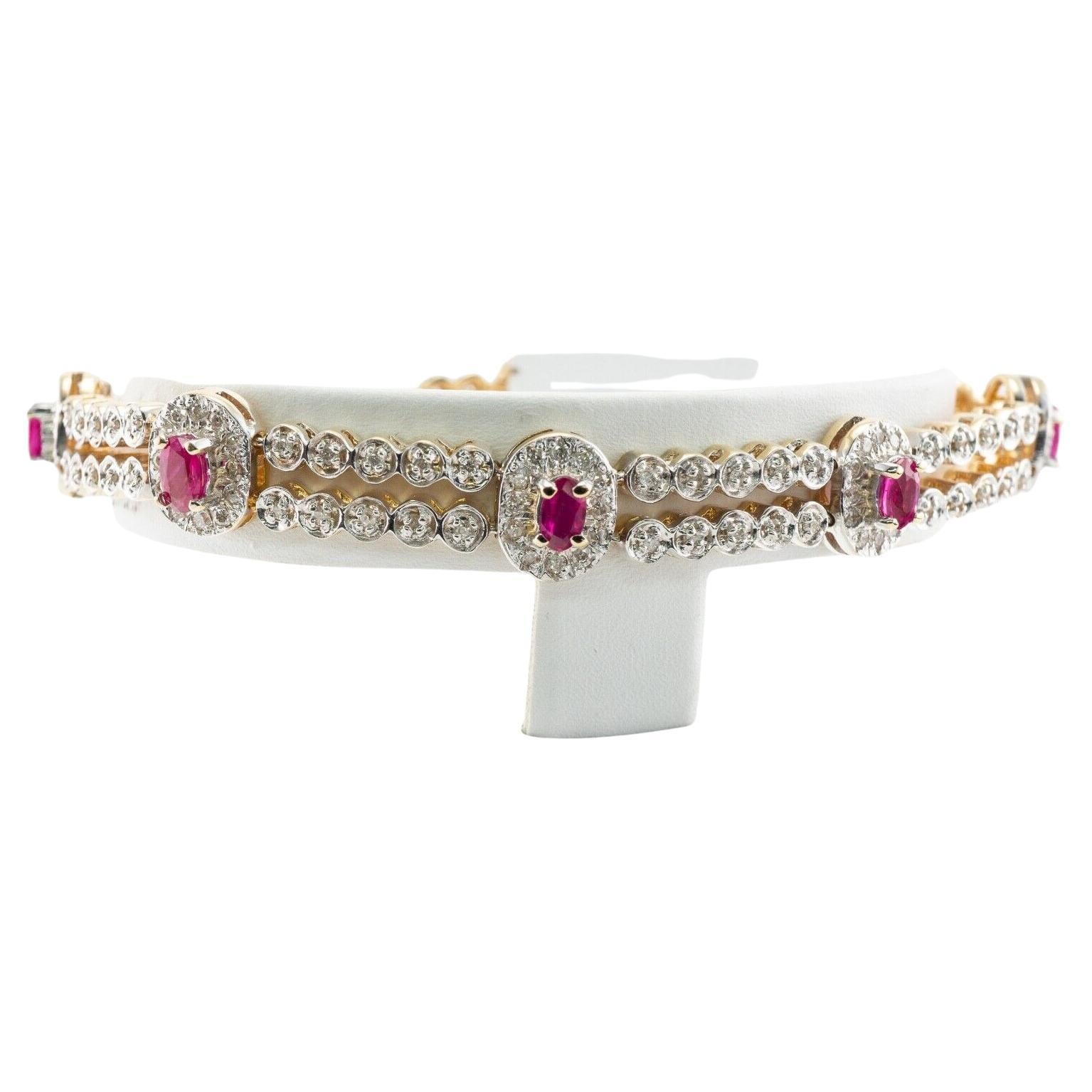 Bracelet vintage en or blanc et jaune 14 carats avec diamants et rubis