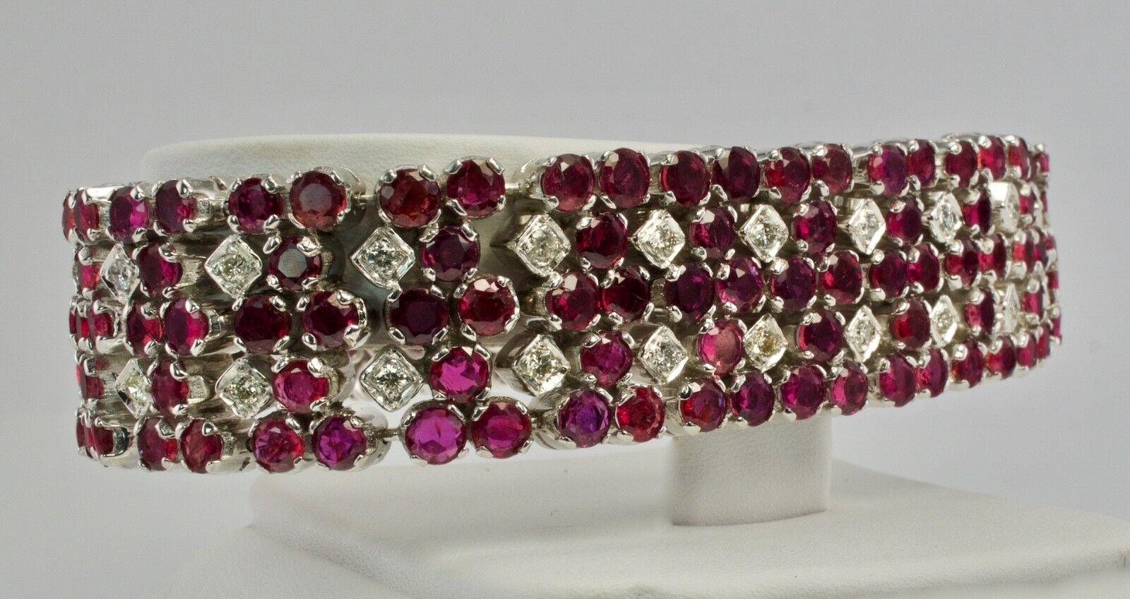Round Cut Diamond Ruby Bracelet 14K White Gold 20.00 CTW For Sale