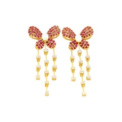 Diamond and Ruby Butterfly Earrings in 14 Karat Yellow Gold