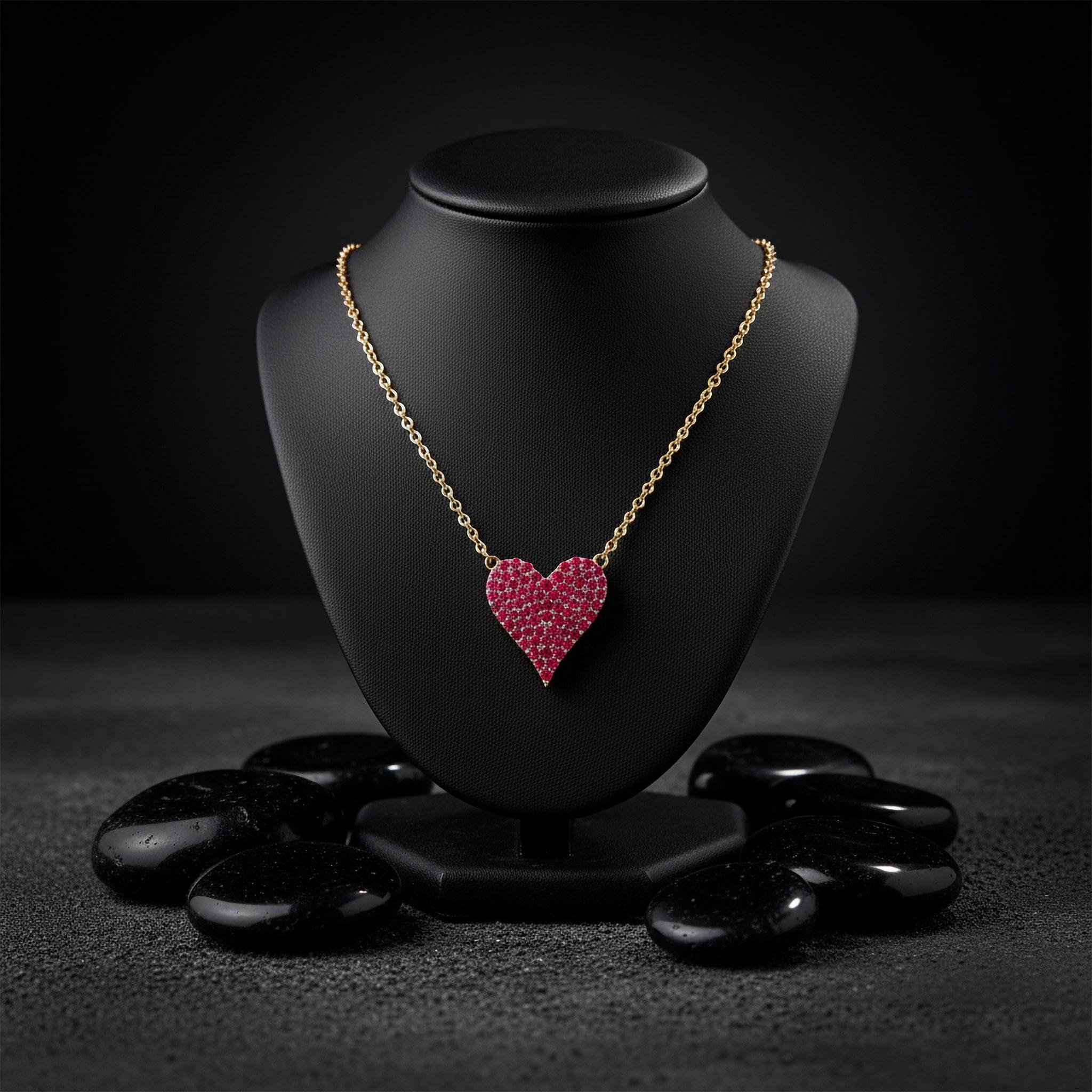 Moderne Collier pendentif en or jaune 14K (ou 18k sur demande) avec breloque diamant rubis en vente