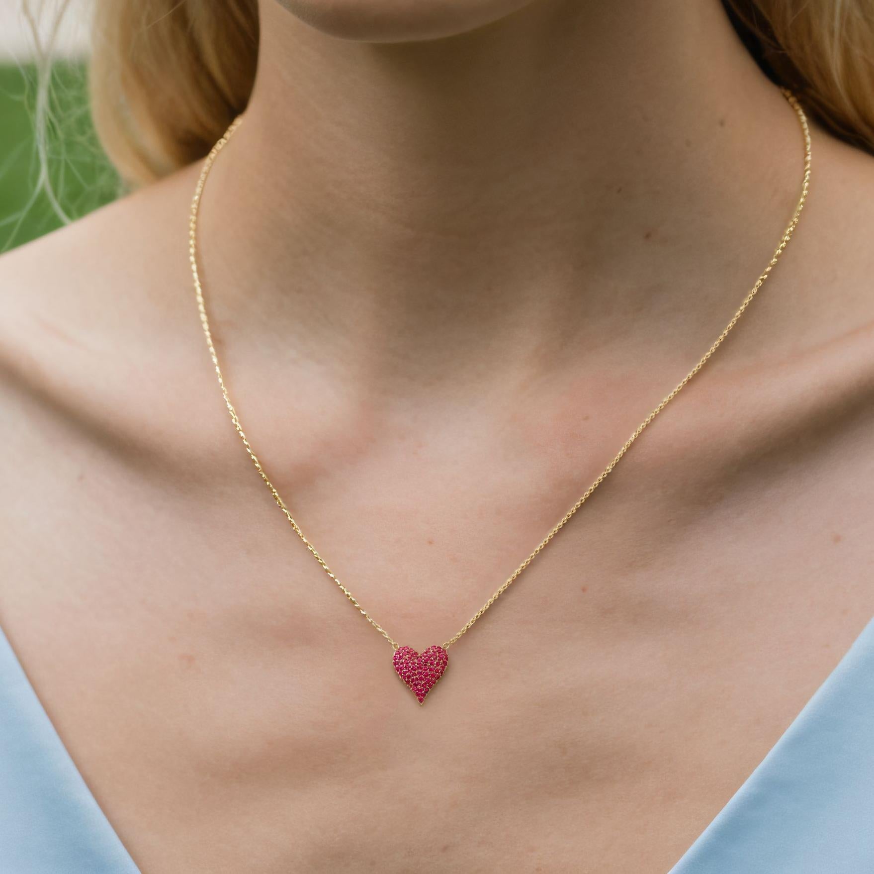 Collier pendentif en or jaune 14K (ou 18k sur demande) avec breloque diamant rubis Pour femmes en vente