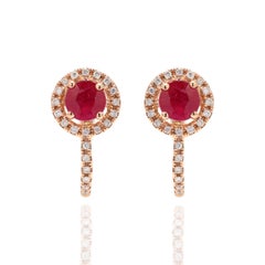 Diamant Rubis Clips Boucles d'oreilles Anniversaire Cadeau fait à la main en or rose 14k