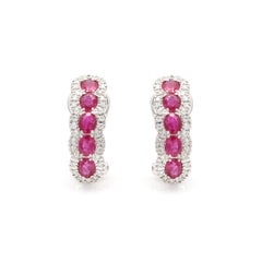 Diamond Ruby Clip on Wedding Earrings for Women in 14k Solid White Gold