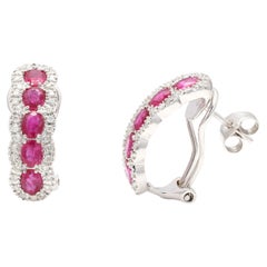 Diamond Ruby Clip on Wedding Earrings for Women in 14k Solid White Gold