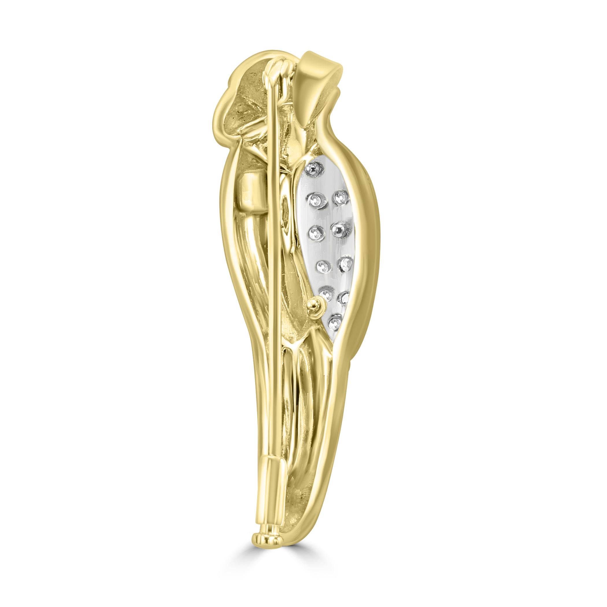 Broche/Colgante Loro de Oro Amarillo de 18 Kilates con Diamantes, Rubíes y Esmalte de Colores Corte redondo en venta