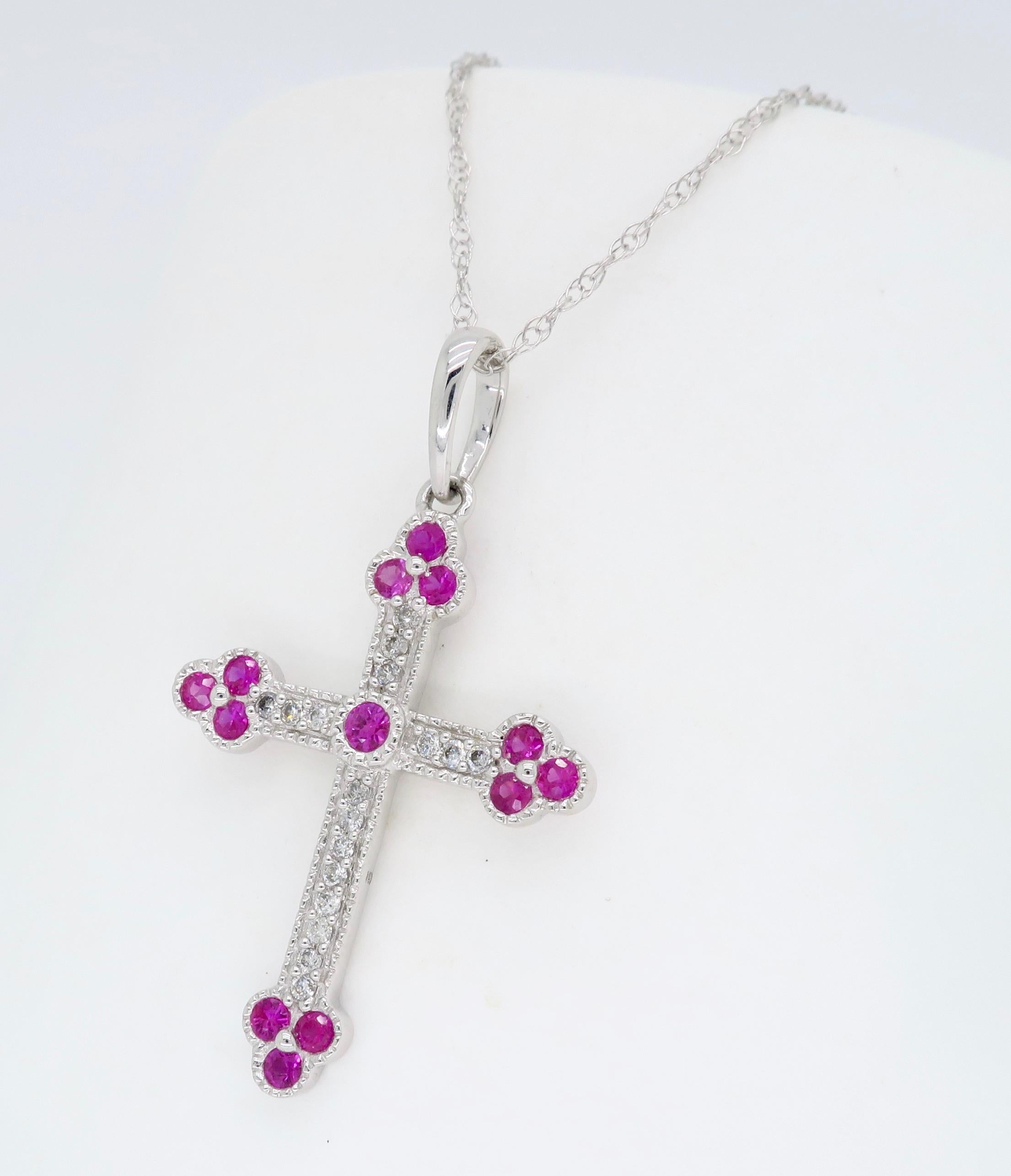 Diamond and Ruby Cross In New Condition In Webster, NY