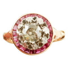 Diamond, Rubies Crown, 14 Karat Gold and Silver Classic Retrò Style Cluster Ring