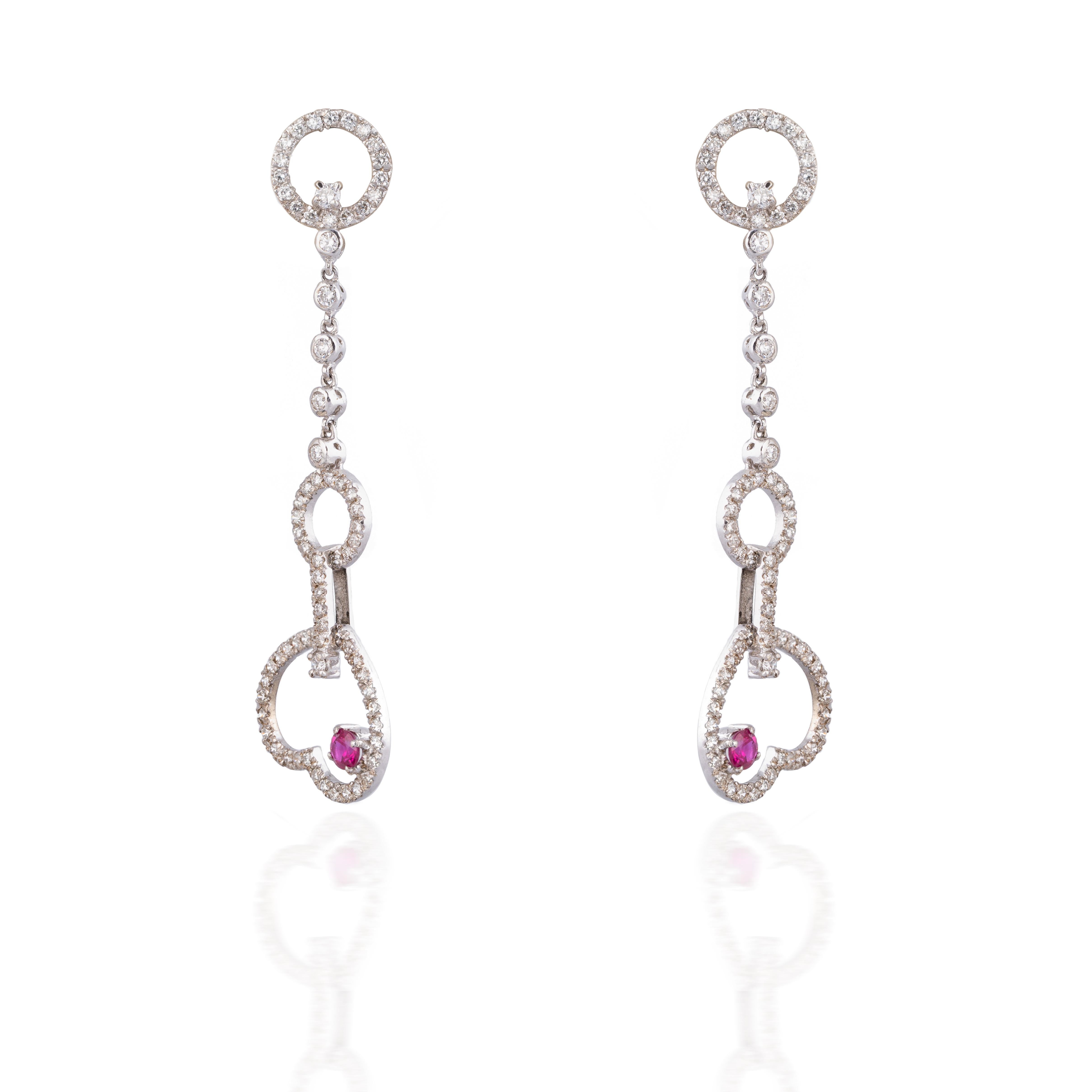 Women's Diamond Ruby Earring in 18k gold  For Sale