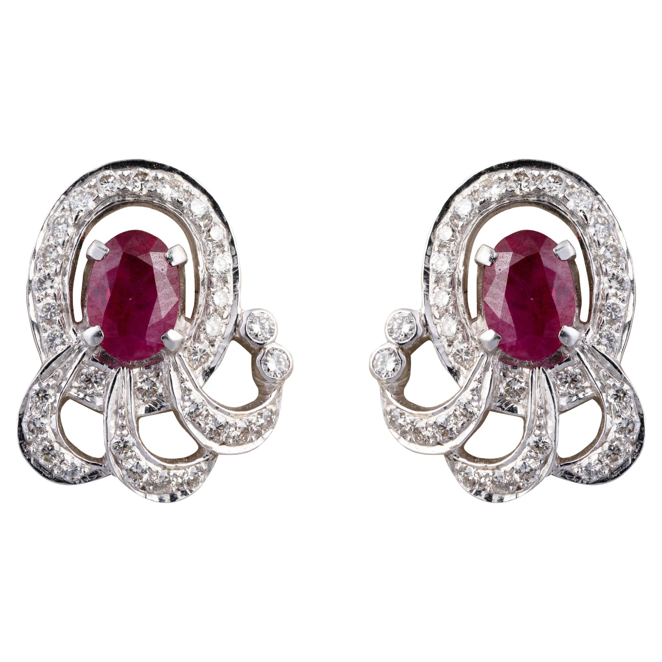 Diamond Ruby Earring in 18k gold  For Sale
