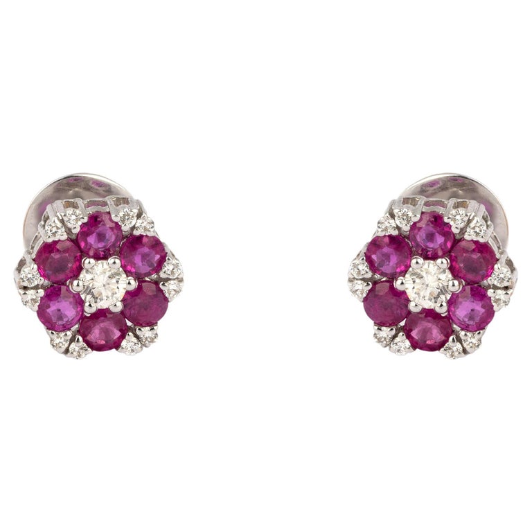 Diamond Ruby Earring in 14k gold For Sale at 1stDibs