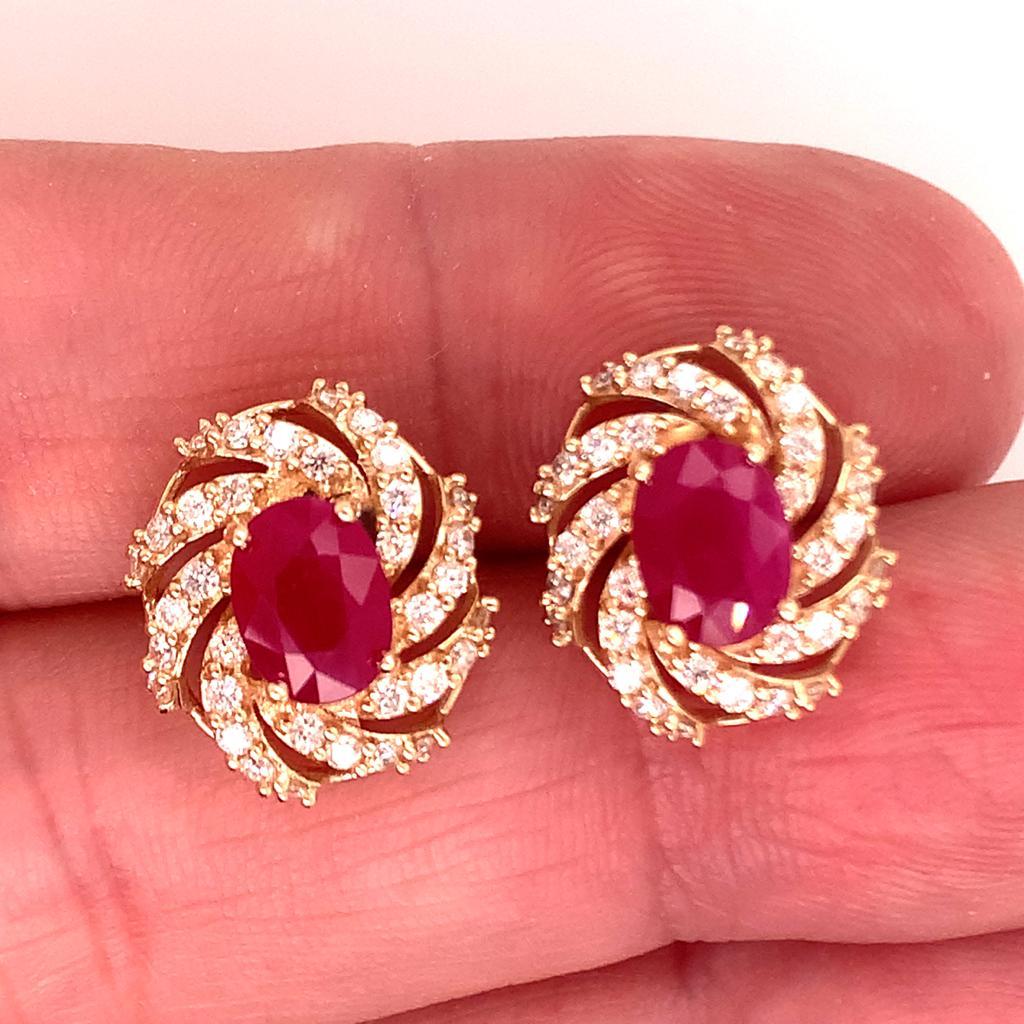 Diamond Ruby Earrings 14 Karat Yellow Gold 3.64 TCW Certified For Sale 6