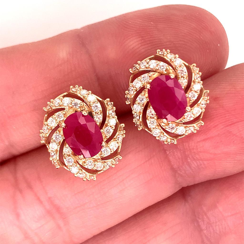 Diamond Ruby Earrings 14 Karat Yellow Gold 3.64 TCW Certified In New Condition For Sale In Brooklyn, NY