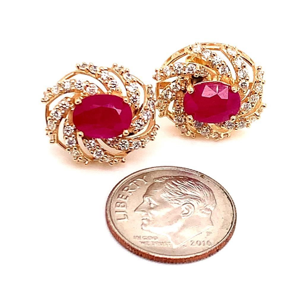 Diamond Ruby Earrings 14 Karat Yellow Gold 3.64 TCW Certified For Sale 2