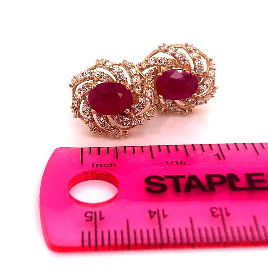 Diamond Ruby Earrings 14 Karat Yellow Gold 3.64 TCW Certified For Sale 4