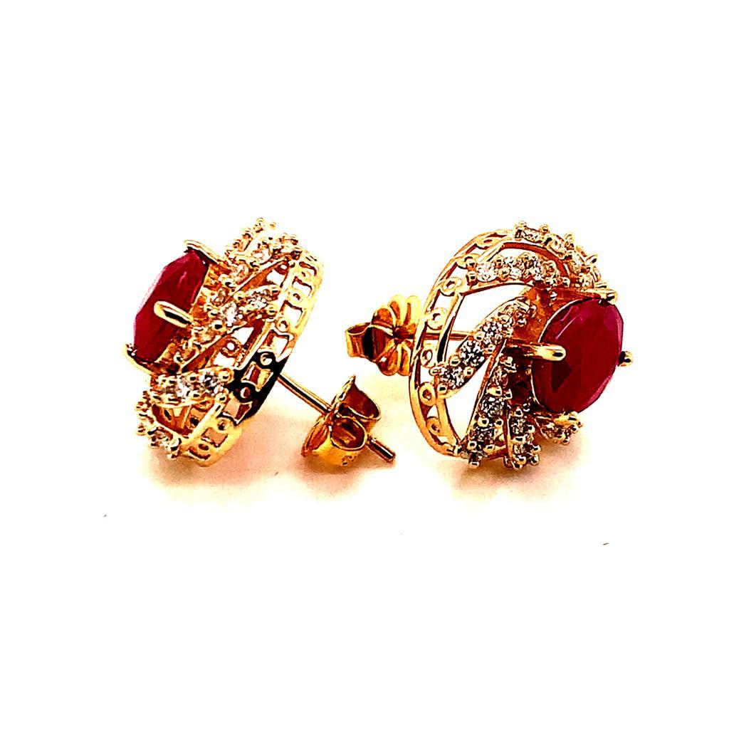 Diamond Ruby Earrings 14 Karat Yellow Gold 3.64 TCW Certified For Sale 5