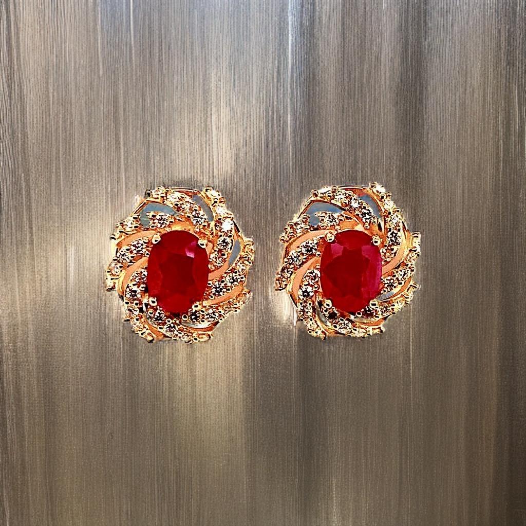 Diamant-Rubin-Ohrringe 14 Karat Gelbgold 3,64 TCW zertifiziert im Angebot 10