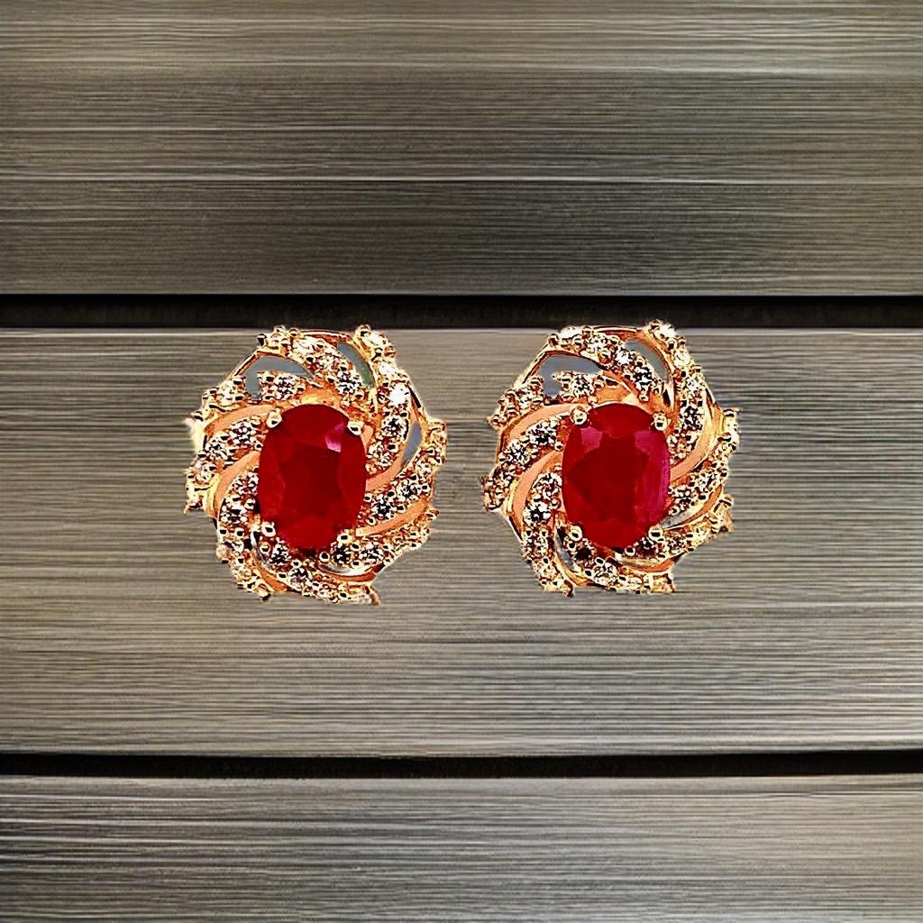 Diamant-Rubin-Ohrringe 14 Karat Gelbgold 3,64 TCW zertifiziert Damen im Angebot