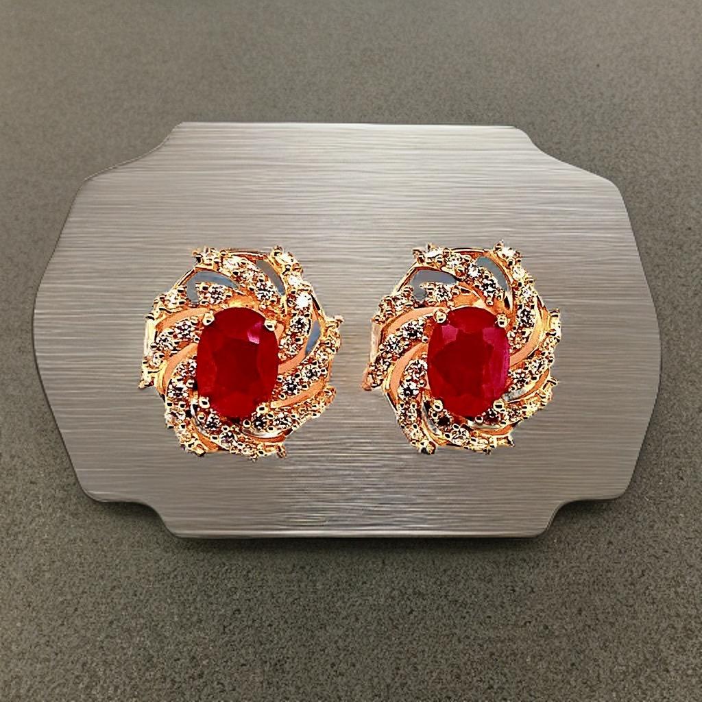 Diamant-Rubin-Ohrringe 14 Karat Gelbgold 3,64 TCW zertifiziert im Angebot 2
