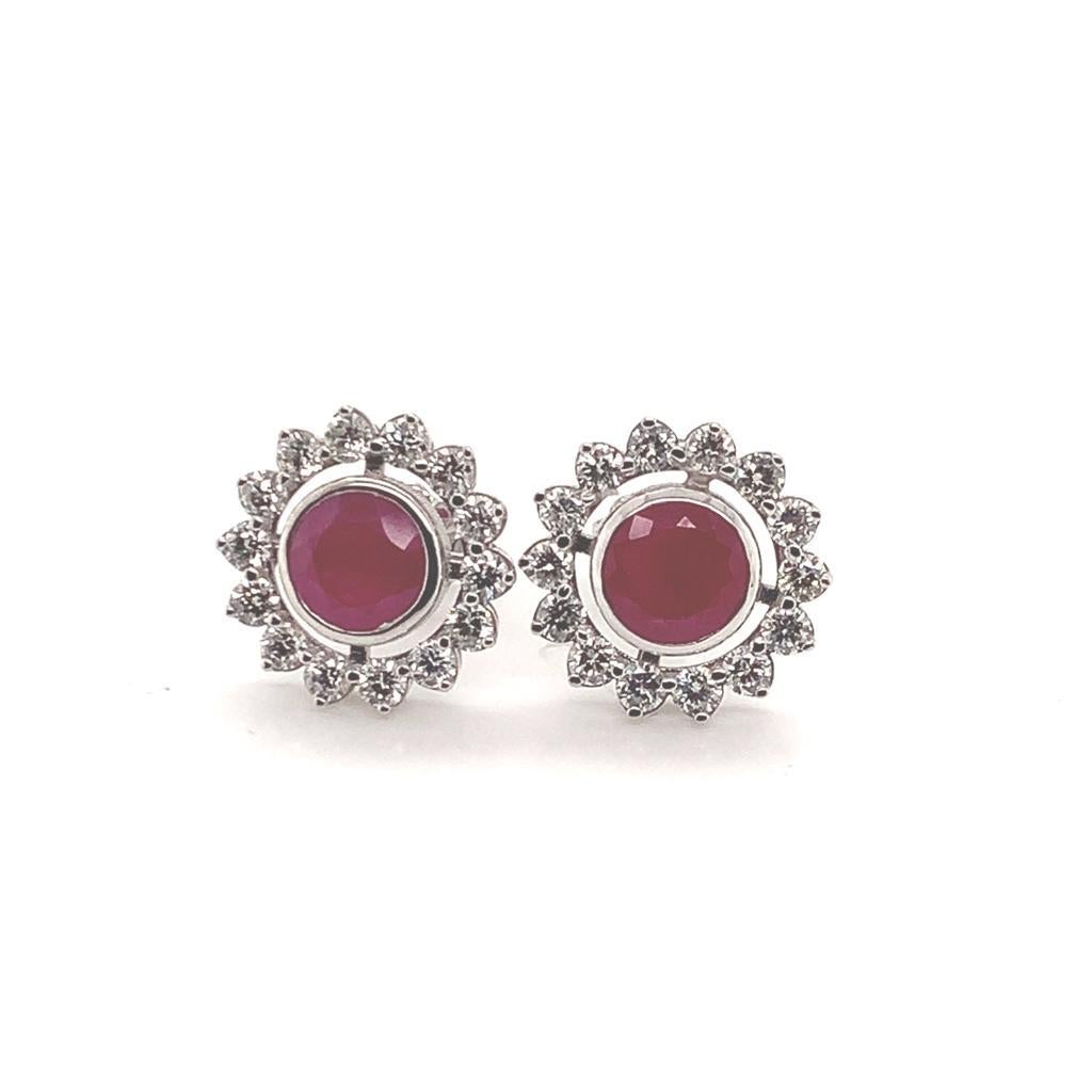 Diamond Ruby Earrings 14k Gold 2.07 TCW Certified For Sale 6
